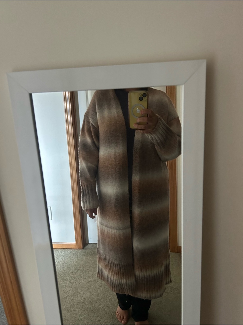 Z Supply Ombre Long Open-Front Brown and Cream Cardigan